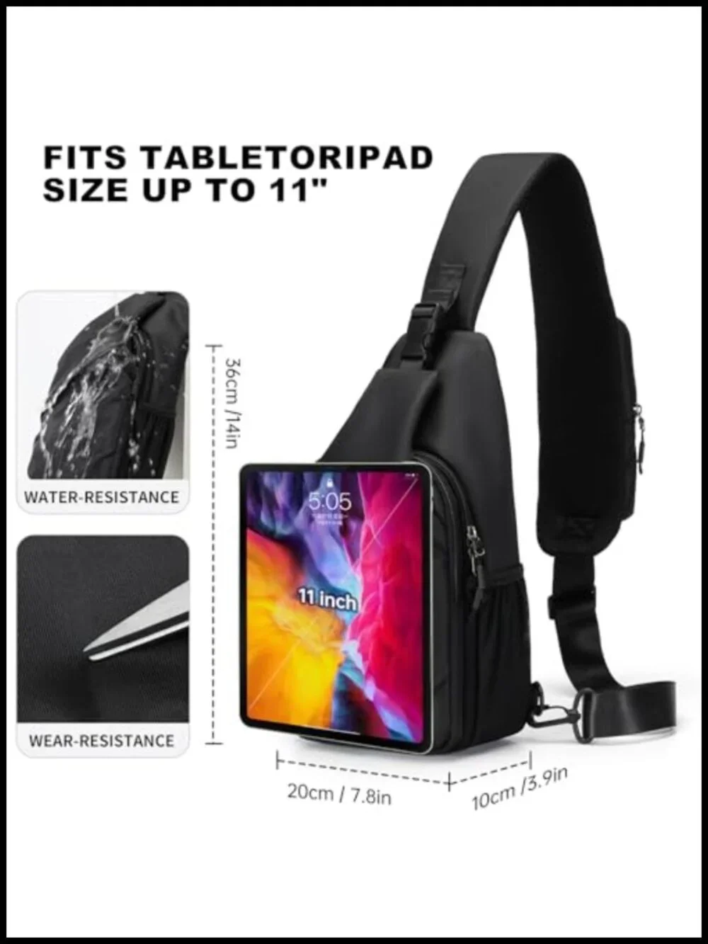 Water-Resistant Sling Bag Crossbody Anti-Theft Chest Pack Fits 11